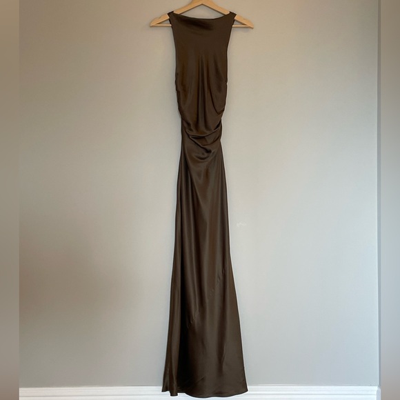 NEW Reformation Anaiis Long Silk Backless Dress Morel Brown | size 0 - Picture 8 of 15